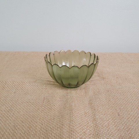 Green Glass & Gold Rim Bowl