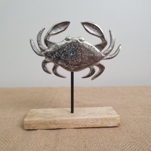 Metal Crab Sculpture on wooden stand