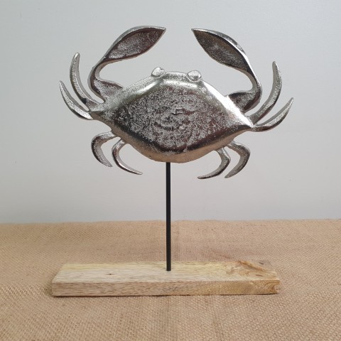 Metal Crab Sculpture on wooden stand