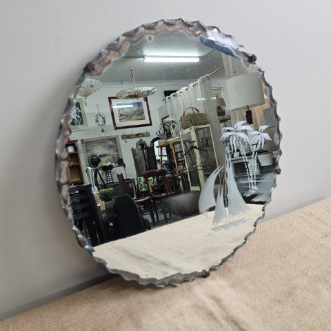 Vintage Art Deco Mirror with Boat & Palm Motif