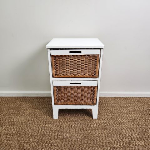 Hand-Painted 2 Drawer Cane Bedside Table or Storage Side Table