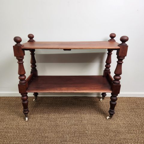 Antique Australian Cedar 2-Tier Display Trolley with Turned Legs