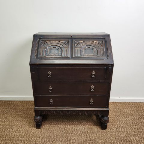 Vintage Oak Drop Down Bureau with 3 Drawers
