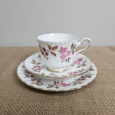 Vintage Floral Ceramic Teacup Trio - Teacup, Saucer, & Cake Plate