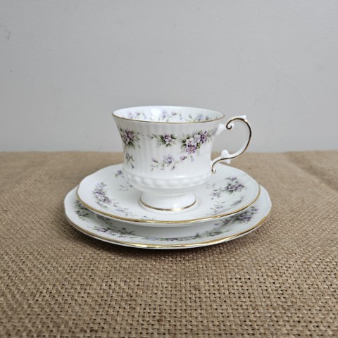 Vintage Floral Ceramic Teacup Trio - Teacup, Saucer, & Cake Plate