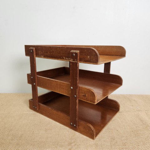 Mid-Century Wooden Desk Organiser