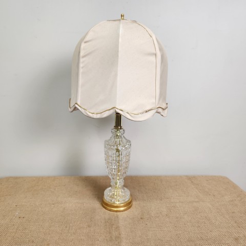 Vintage Crystal Lamp with Original Linen Shade