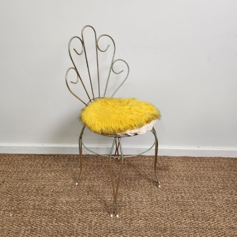 1950s Bedroom Chair with Yellow Seat Fabric