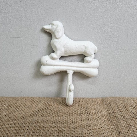 Cast Iron White Dachshund Hook