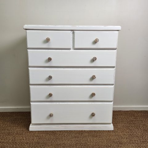 French Country Style White Chest of Drawers with Distressed Edges #1