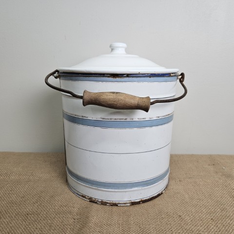 Genuine French Blue & White Enamelware Bucket with Lid