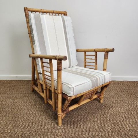 Vintage Bamboo Armchair with Natural Tone Cushions