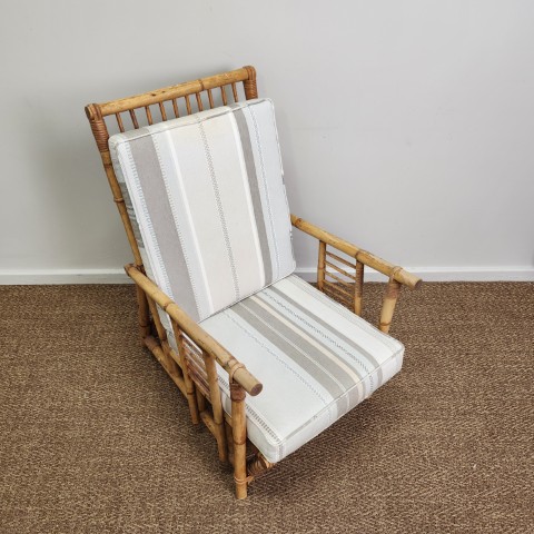 Vintage Bamboo Armchair with Natural Tone Cushions