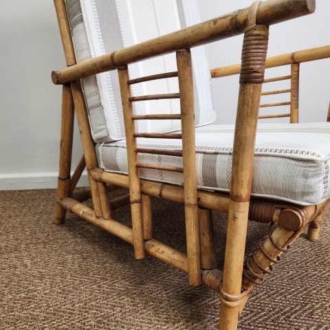 Vintage Bamboo Armchair with Natural Tone Cushions