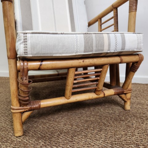 Vintage Bamboo Armchair with Natural Tone Cushions