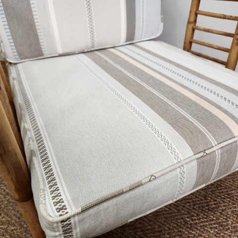 Vintage Bamboo Armchair with Natural Tone Cushions