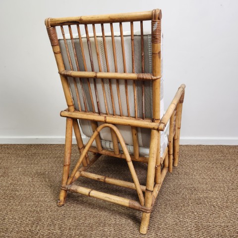 Vintage Bamboo Armchair with Natural Tone Cushions