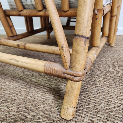 Vintage Bamboo Armchair with Natural Tone Cushions