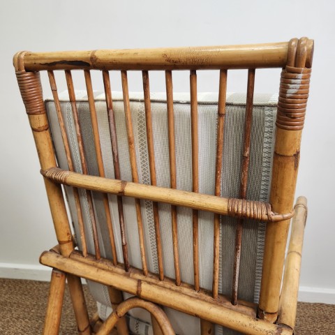 Vintage Bamboo Armchair with Natural Tone Cushions
