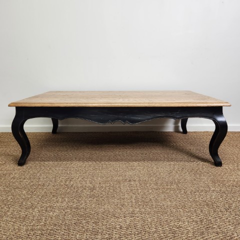 French Provincial Natural Top Oak Coffee Table with Black Base