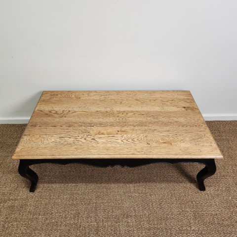 French Provincial Natural Top Oak Coffee Table with Black Base