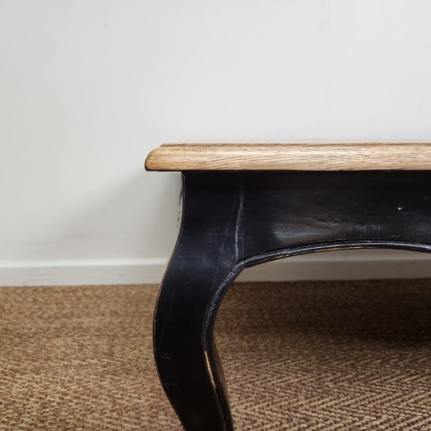 French Provincial Natural Top Oak Coffee Table with Black Base