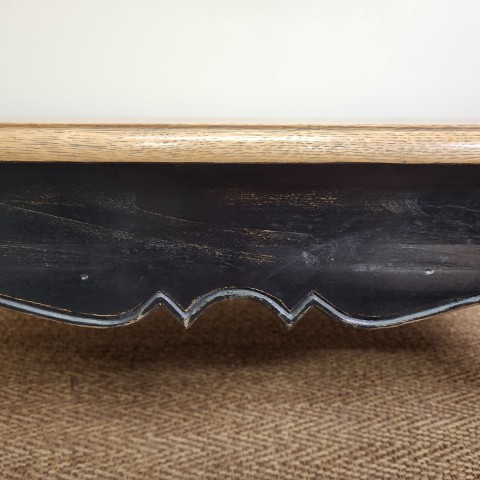 French Provincial Natural Top Oak Coffee Table with Black Base