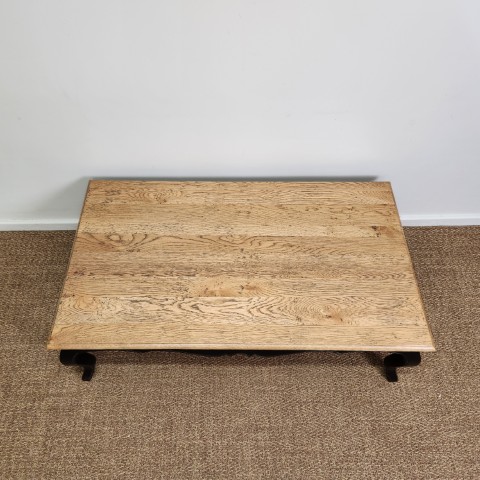 French Provincial Natural Top Oak Coffee Table with Black Base