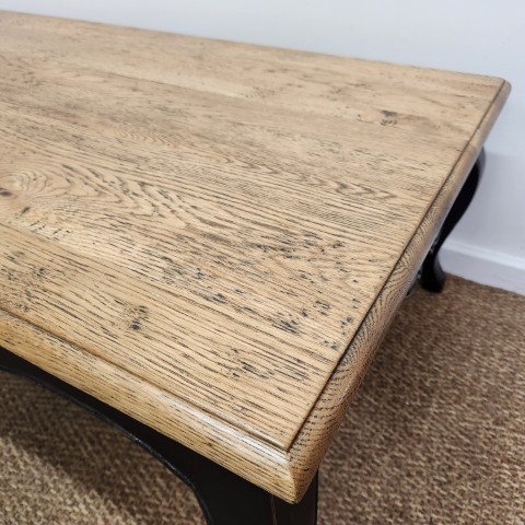 French Provincial Natural Top Oak Coffee Table with Black Base
