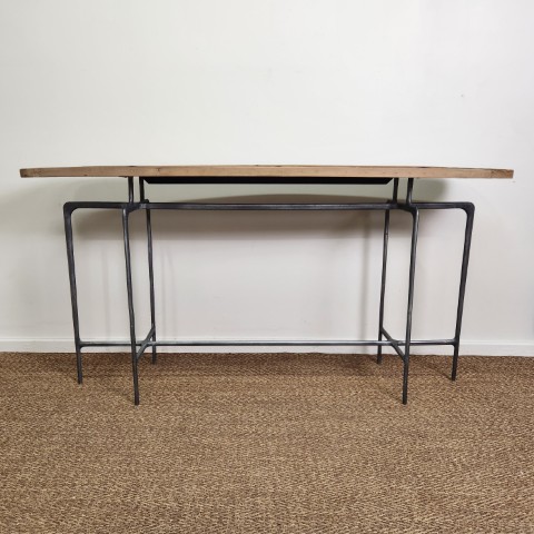 Forged Iron and Elm Top Industrial Narrow Console