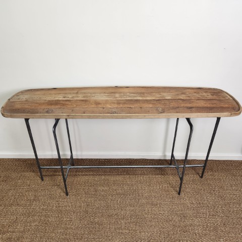 Forged Iron and Elm Top Industrial Narrow Console