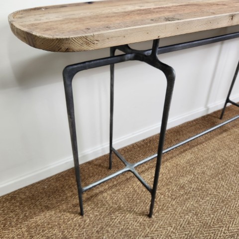 Forged Iron and Elm Top Industrial Narrow Console