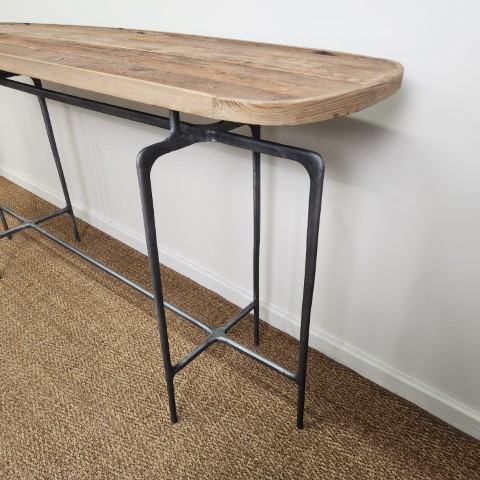 Forged Iron and Elm Top Industrial Narrow Console