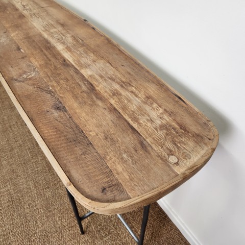 Forged Iron and Elm Top Industrial Narrow Console