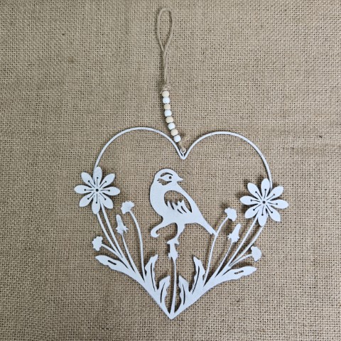 White Heart & Bird Decor