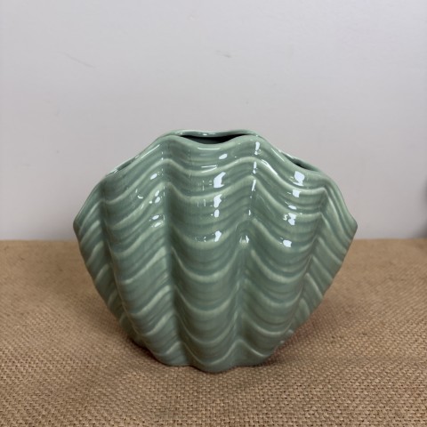 Ceramic Sea Green Clam Shell Vase