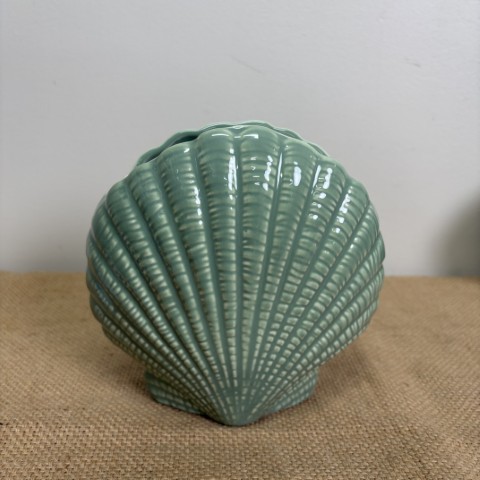 Ceramic Sea Green Clam Shell Vase