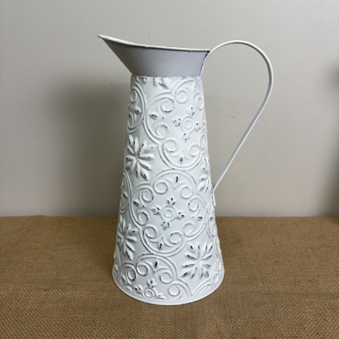 Large White Vintage Style Metal Jug