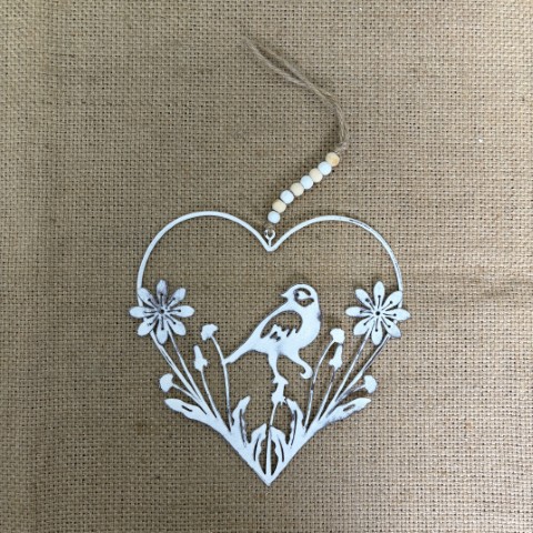 Small White Heart & Bird Decor