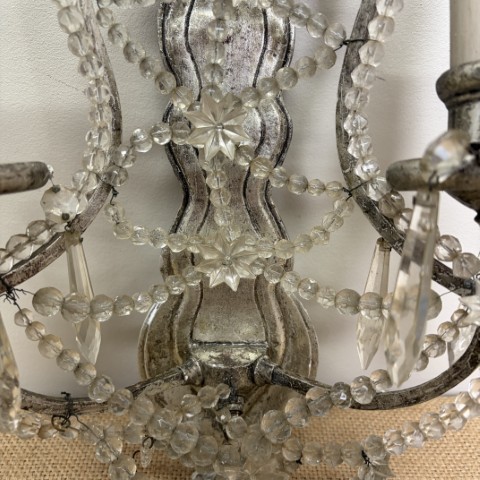 Vintage Italian Style Wall Sconce with Crystal Beads