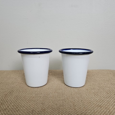 Set of 2 Blue & White Enamel Cups