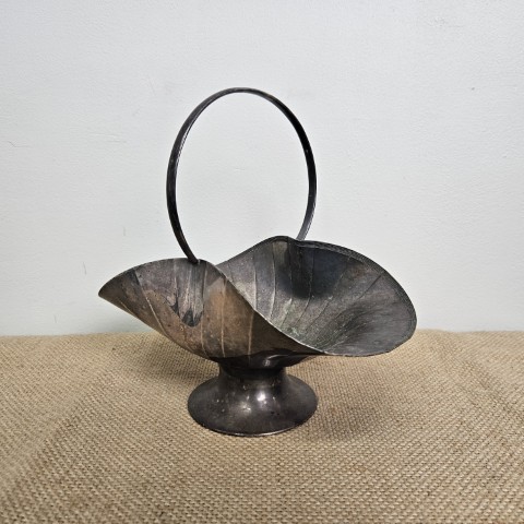 Silver Plated Fan Shaped Basket with Handle