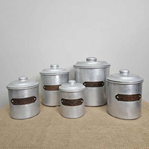 Set of 5 Vintage Aluminium Kitchen Cannisters