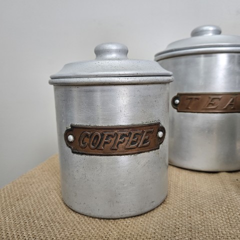 Set of 5 Vintage Aluminium Kitchen Cannisters