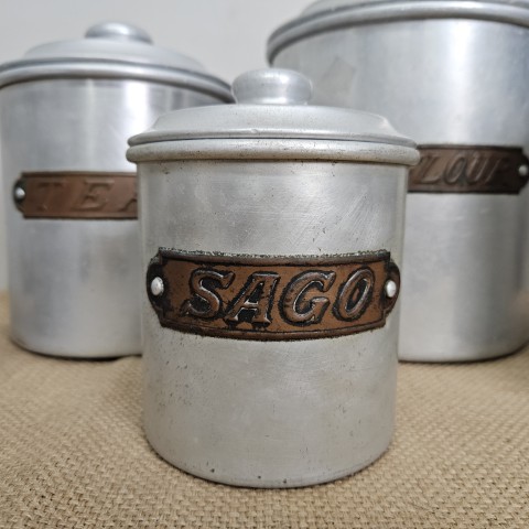 Set of 5 Vintage Aluminium Kitchen Cannisters