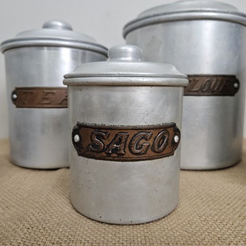 Set of 5 Vintage Aluminium Kitchen Cannisters
