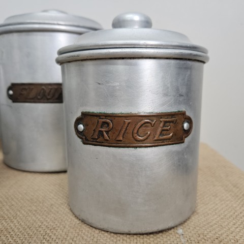Set of 5 Vintage Aluminium Kitchen Cannisters