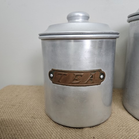 Set of 5 Vintage Aluminium Kitchen Cannisters