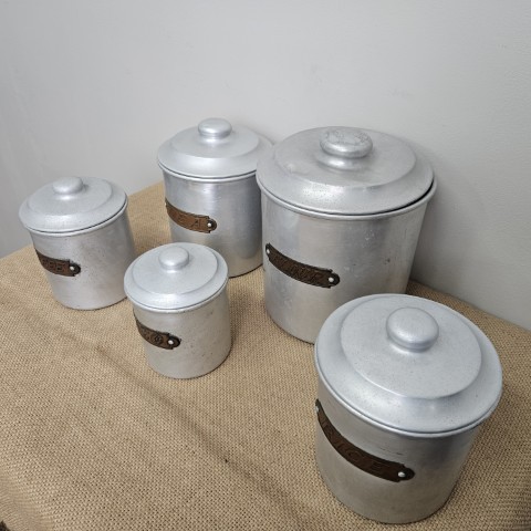 Set of 5 Vintage Aluminium Kitchen Cannisters