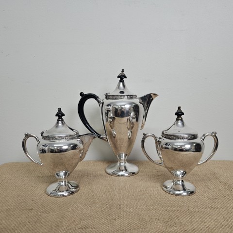 Set of 3 - 'Du Barry' Silver Coffee Pot, Milk Jug & Sugar Bowl